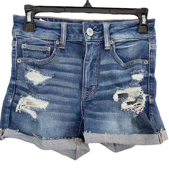 American Eagle Outfitters Pants - AMERICAN EAGLE HI RISE SHORTIE Distressed Ne(X)t Level Stretch Jean Shorts sz 4